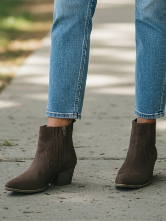 Time and Tru Shoes - Time and Tru Brown Ankle Boots Block Heel Western Style Size 8.5 Womens